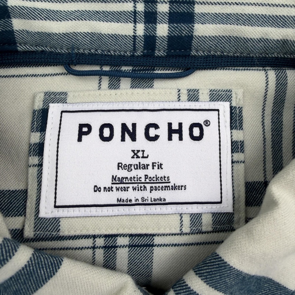 Poncho Shirt Mens XL White Plaid Long Sleeve Button Up Flannel Pockets NWT - Picture 6 of 10